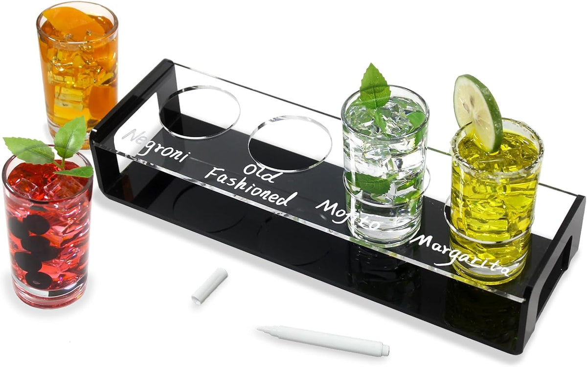 Acrylic Drink Flight Boards with Glasses, Easy Clean Drink Flight Tray Set, Mimosa Flight Boards, Writable Drink Flight Holder Beer Flight Boards for Hosting Essentials Bartender Accessories