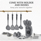 Kikcoin 43 PCS Silicone Kitchen Utensils Set, Cooking Utensils Set, Gray
