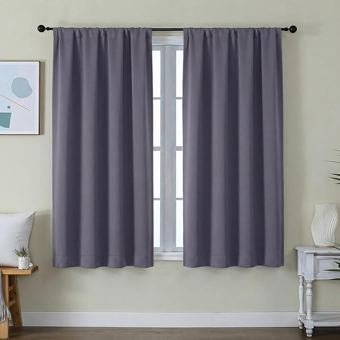 Simplebrand Ava Greyish Purple Short Blackout Curtains by Simplebrand