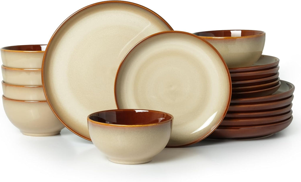 Ceramic Dinnerware Sets for 6, 18pcs Plates and Bowls Sets Dish Set
