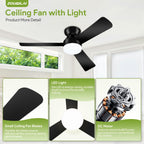 42'' Black Low Profile Ceiling Fans with Lights and Remote Control