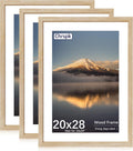 20x28 Poster Frame, Natural Oak Wood Frame with 16x24 Mat, 3 Pack