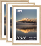 20x28 Poster Frame, Natural Oak Wood Frame with 16x24 Mat, 3 Pack