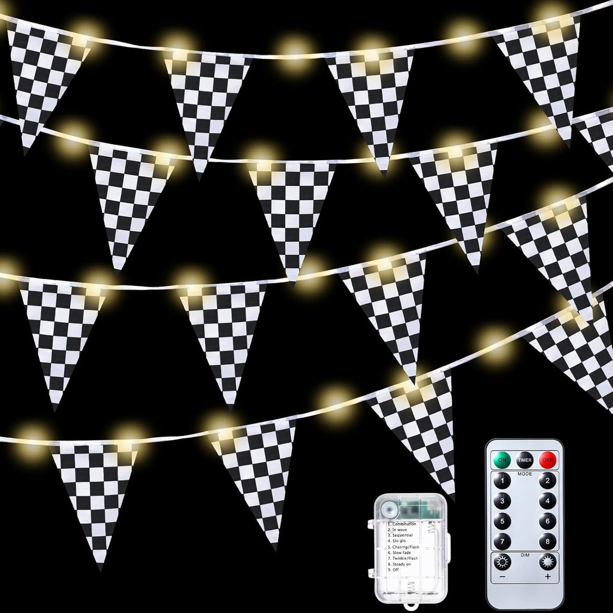 Aurelema Light Up Checkered Flag Banner, 32.8 ft, 8 Light Modes