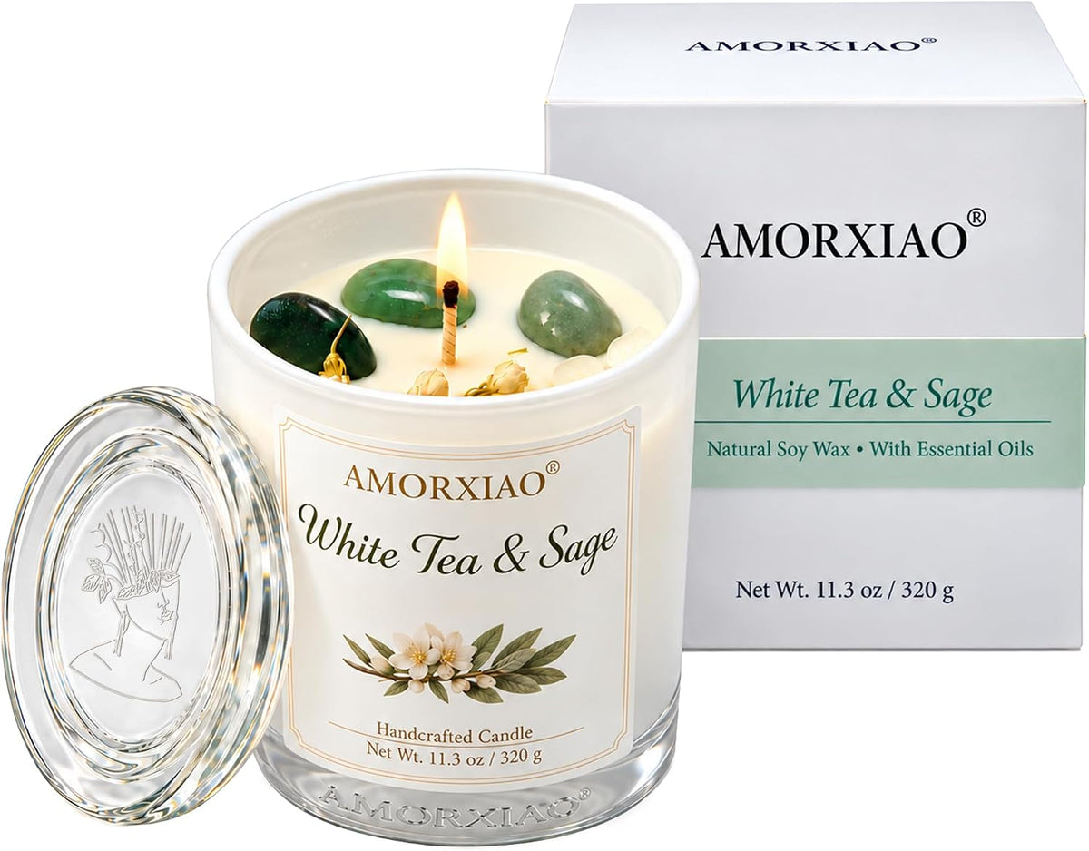 Pumpkin & Amber Scented Candle, 11.3 Oz Soy Wax Fall Candle Gift for Women