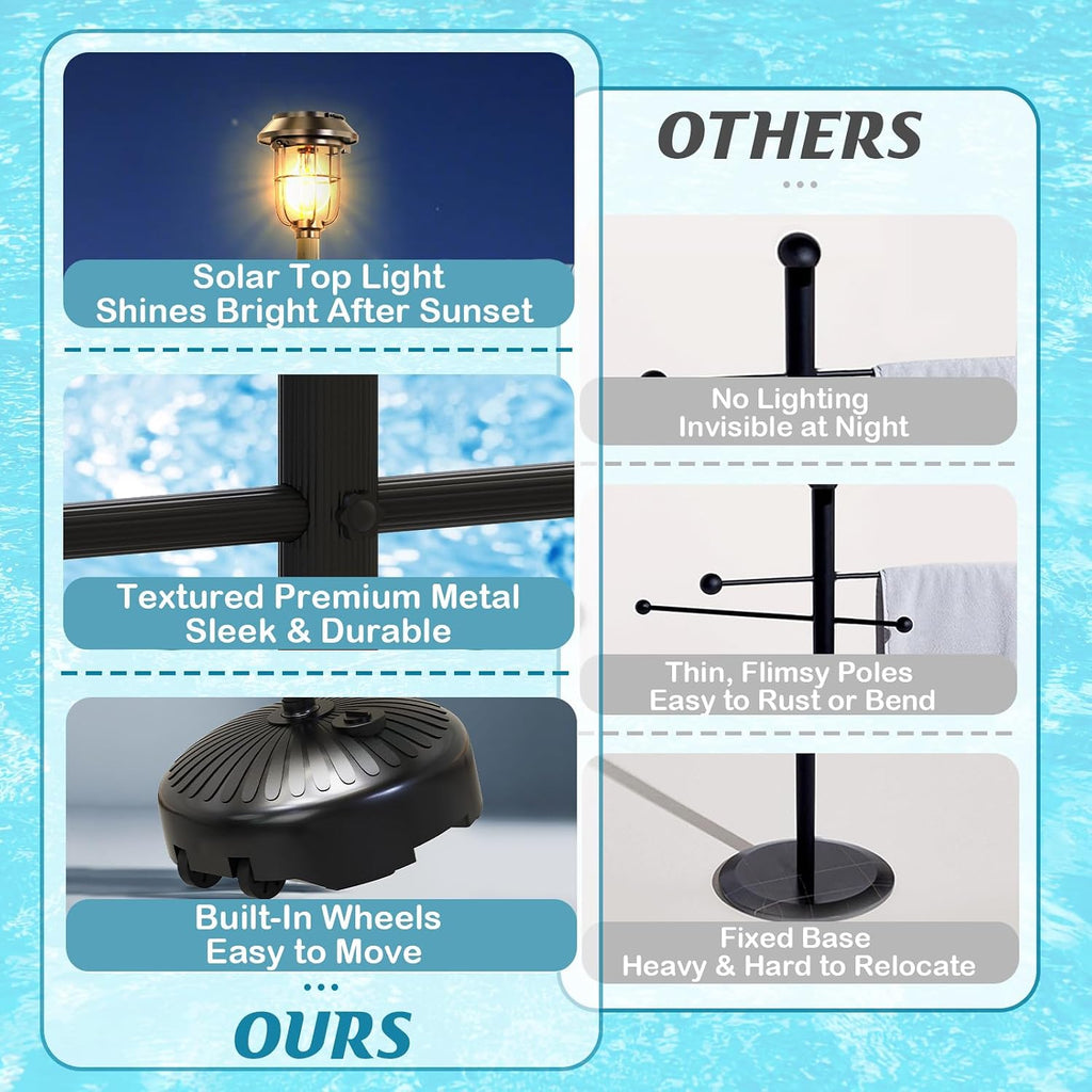Pool Towel Rack Outdoor with Lights & Wheels