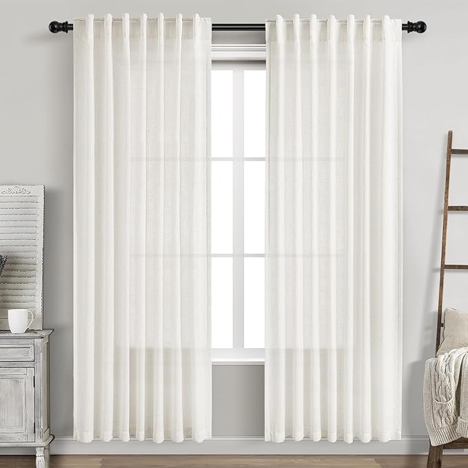 Beige White Linen Curtains 80 Inch Long by Nanspring