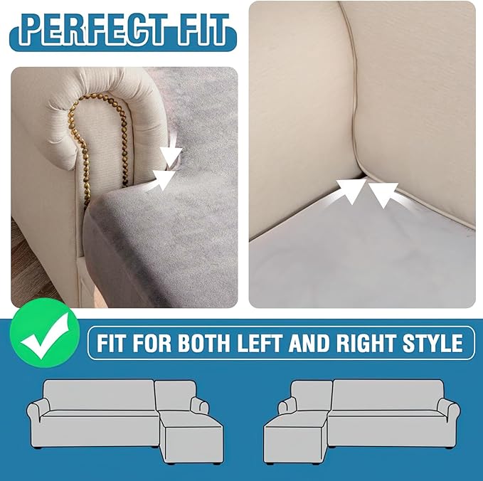 Couch Cover 8-Piece Elastic Velvet Couch Cushion Covers & Chaise Slipcovers - Image 7