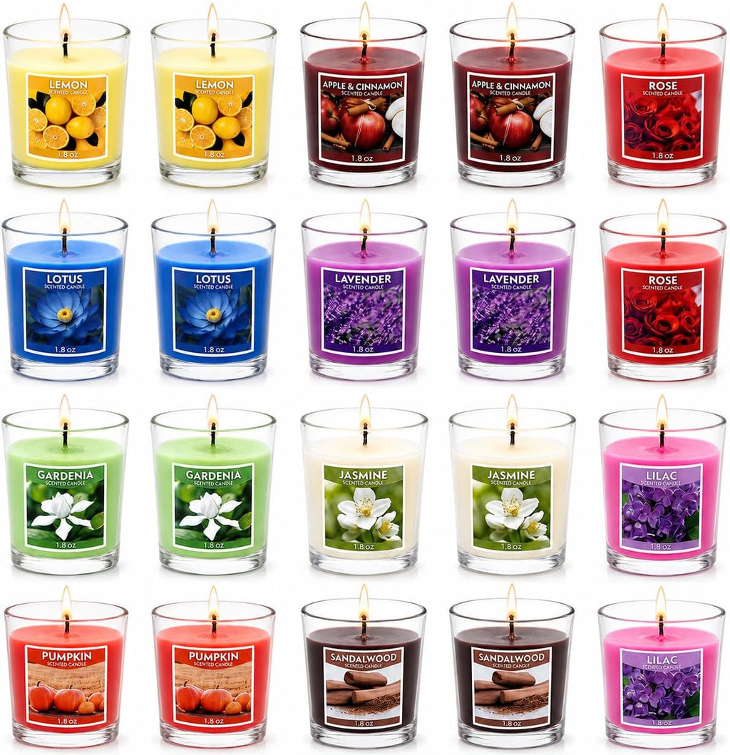 20 Packs Scented Aromatherapy Candle with 10 Fragrances, 1.8 Oz Soy Votive Candle for Home Decoration, Candle Gifts Baskets for Christmas Thanksgiving Anniversary