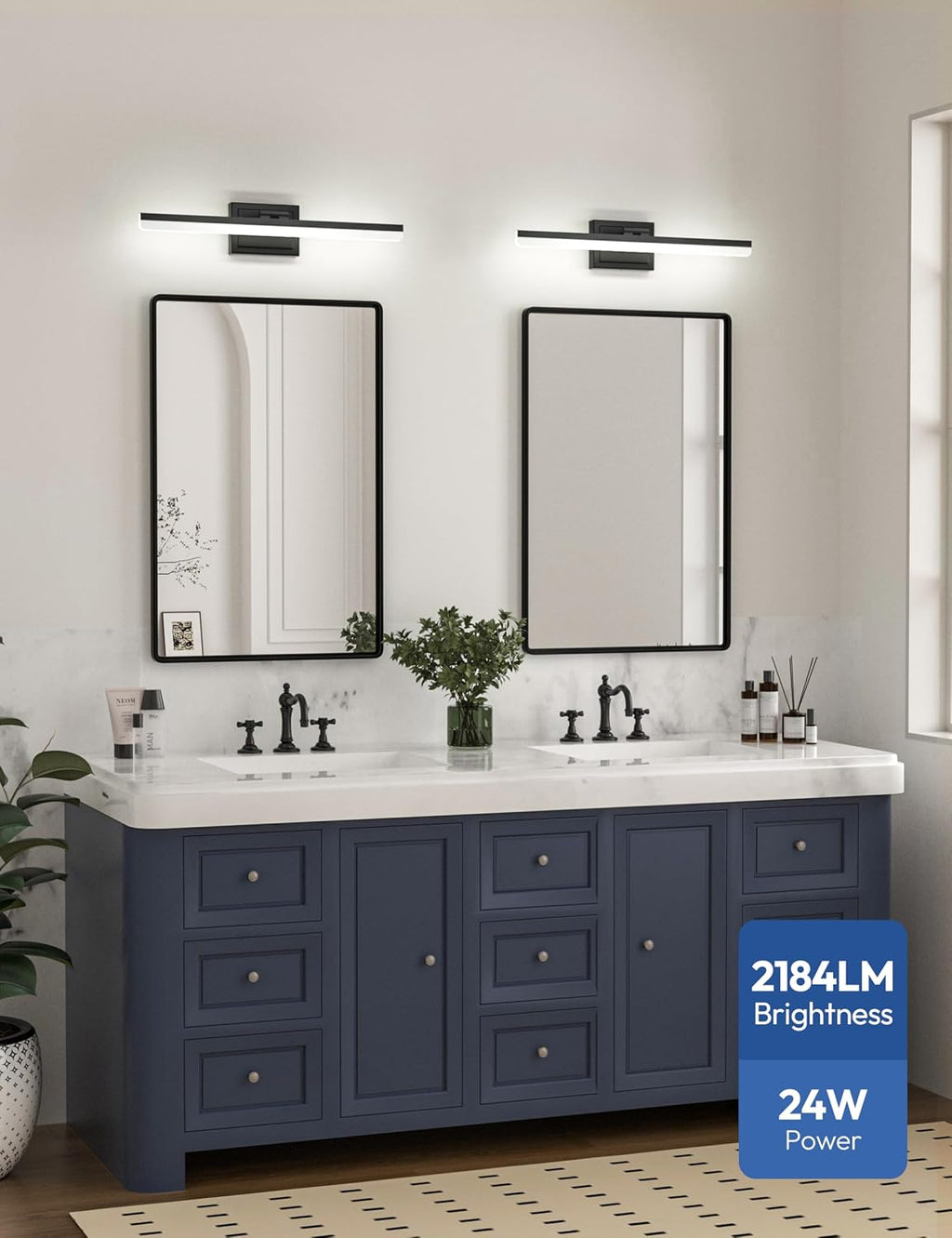 VOLISUN Modern Bathroom Vanity Light 24 inch, 24W Dimmable 5CCT Led Bathroom Light Fixture Over Mirror, Black Bar Vanity Light for Bathrooms Mirror Cabinets Bedroom-ETL Certificated