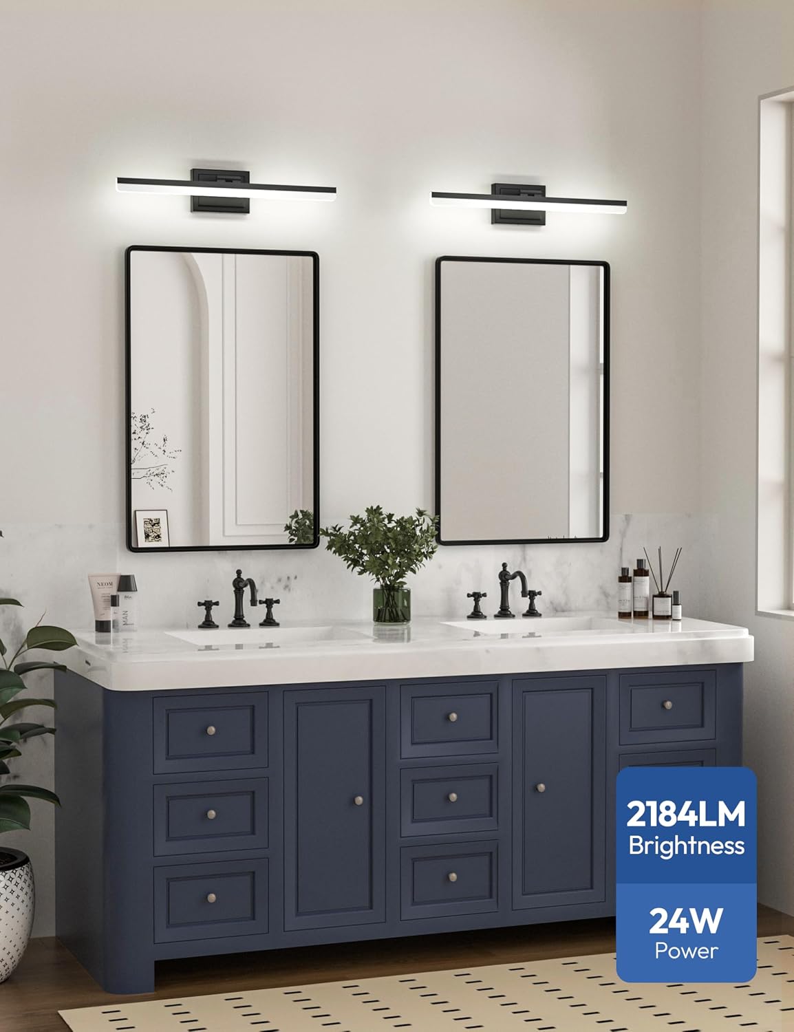 VOLISUN Modern Bathroom Vanity Light 24 inch, 24W Dimmable 5CCT Led Bathroom Light Fixture Over Mirror, Black Bar Vanity Light for Bathrooms Mirror Cabinets Bedroom-ETL Certificated