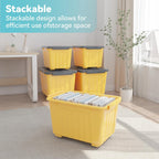 72 Quart Plastic Storage Bin On The Wheels, Stackable and Nestable Storage Boxes with Lids and Secure Latching Buckles, Large Storage Container (Yellow/Purple, 72Quart-6Pack)