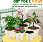 Planterhoma 5 Inch Self Watering Pots for Indoor Plants, 10 Packs African Violet Pots with Indicator, Black Wick Pot with Drainage Holes, Self Watering Planters for Orchid, Devil's Ivy, White