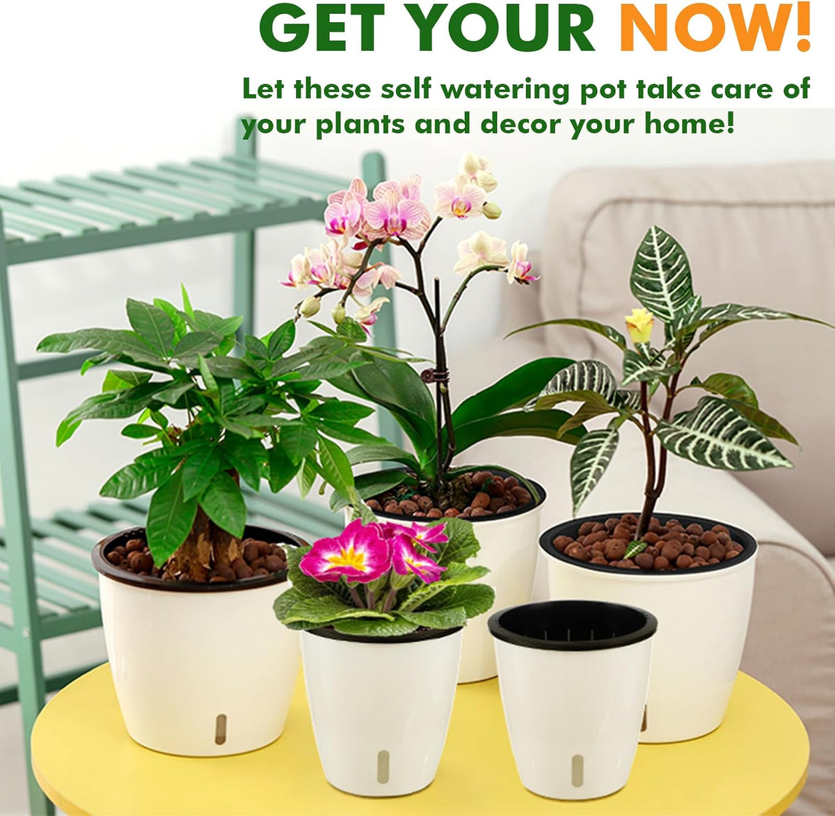 Planterhoma 5 Inch Self Watering Pots for Indoor Plants, 10 Packs African Violet Pots with Indicator, Black Wick Pot with Drainage Holes, Self Watering Planters for Orchid, Devil's Ivy, White