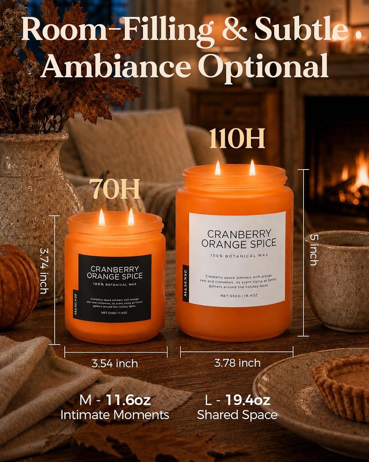 M&SENSE Cranberry Orange Spice Scented Candle for Fall Holiday Home Decor