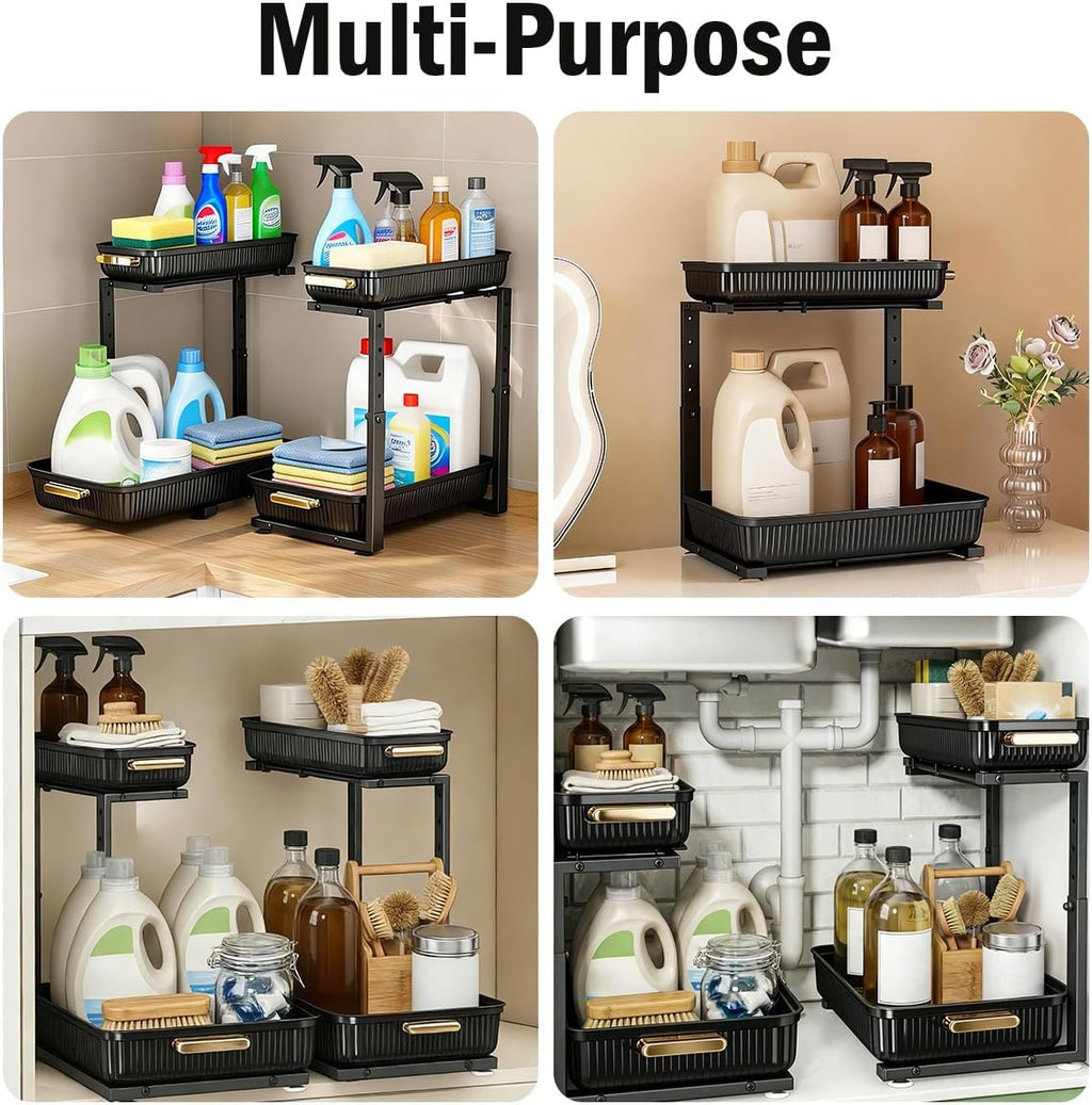 ARSTPEOE Under Sink Organizer - 2 Pack Multi-Purpose Pull-Out Storage Shelf