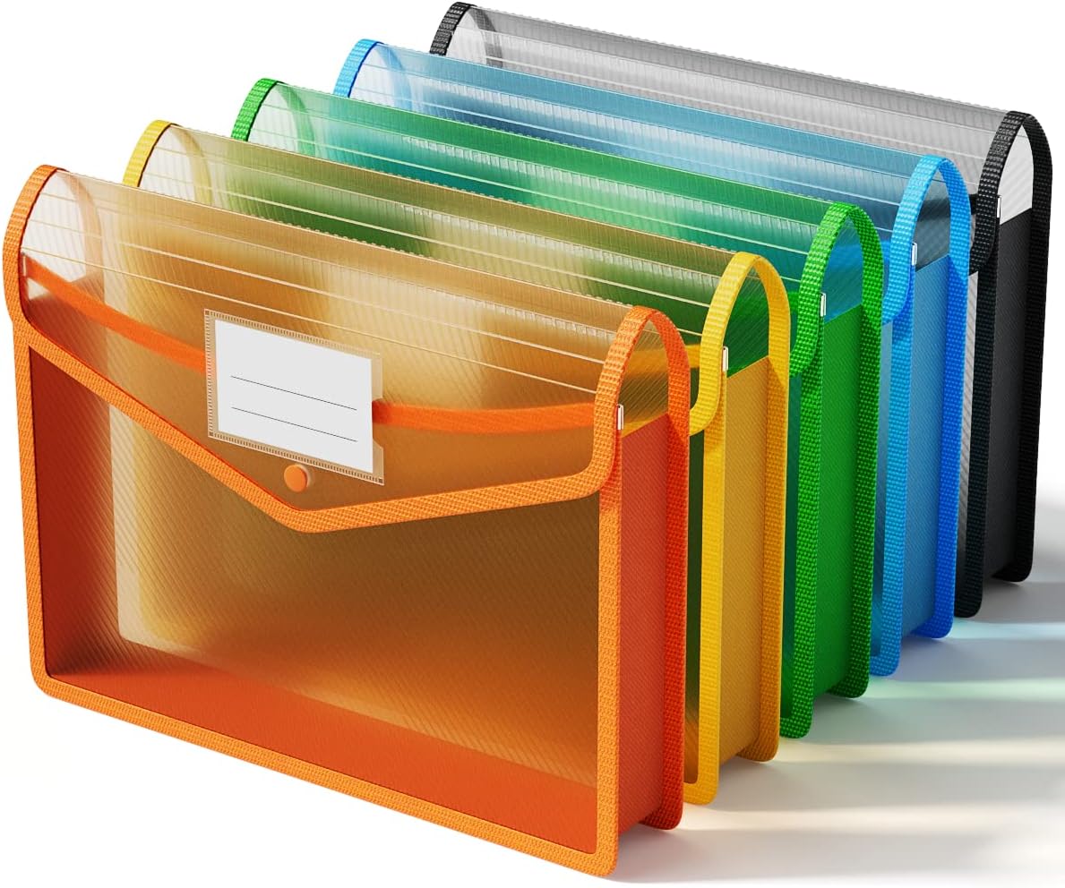 ThinkTex Plastic Expanding File Folder, Transparent Envelopes with Snap