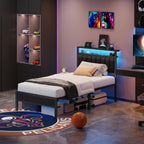 Furnulem Twin Size Bed Frame with Charging Station and LED Lights
