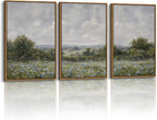 VIYYIEA Large Framed Canvas Wall Art, 3 Pcs Above Bed Wall Decor, Nature Farm Vintage Landscape Paintings Decor for Living Room, 16x24inch