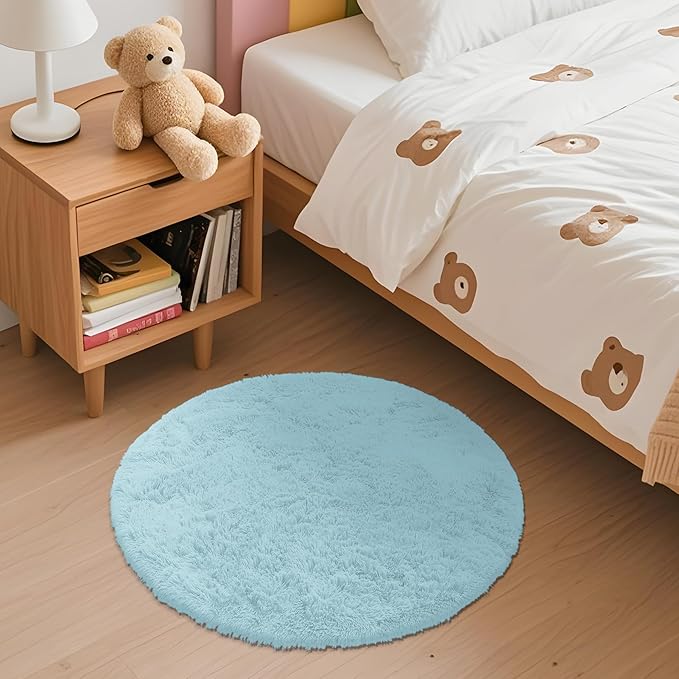 OLANLY Light Blue Round Rugs for Bedroom - Image 3