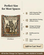 mevious Weird Medieval Cat Woven Tapestry, Vintage Cat Themed Woven Sofa Blanket, Wall Hanging Art Handicrafts, Soft and Cozy Multipurpose Blanket, With Fringe Tassels, Home Decor for Cats Lovers