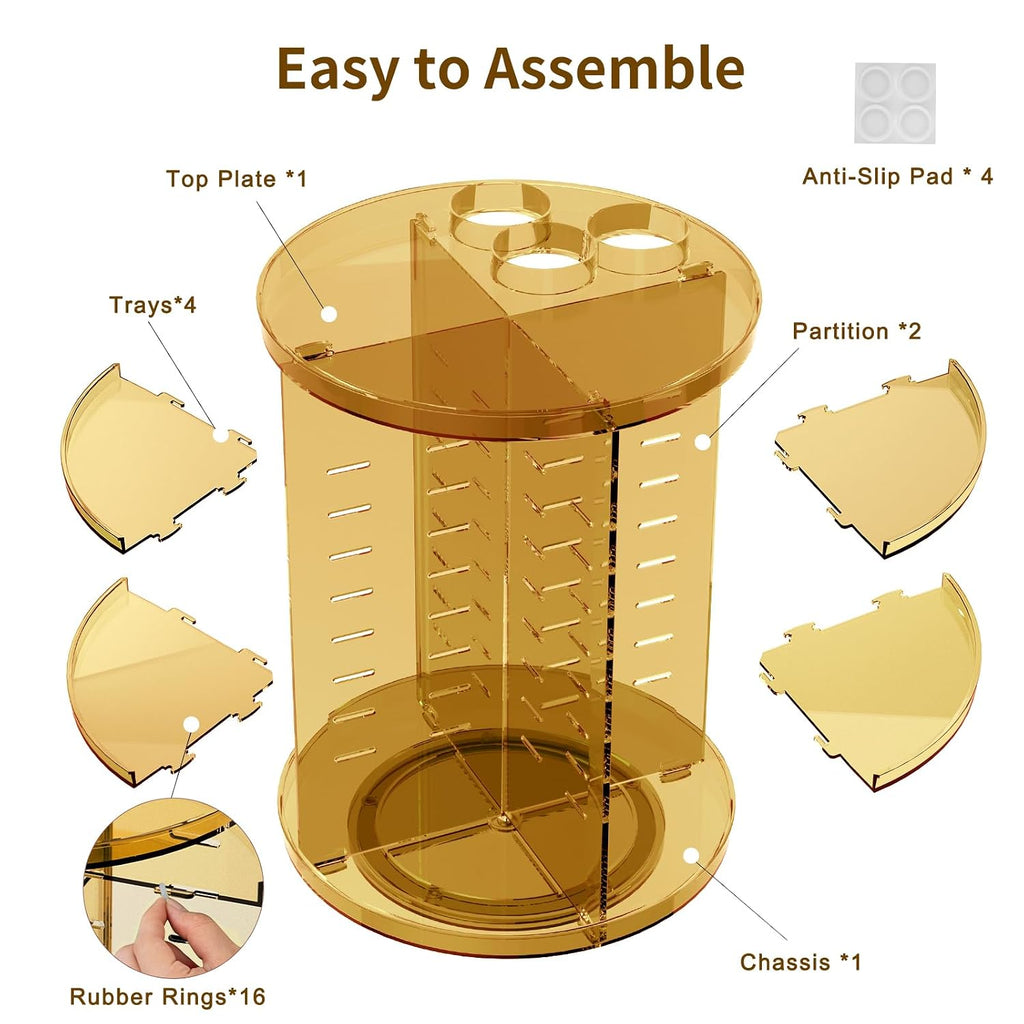 Jiavarry Rotating Makeup Organizer, Clear Gold, 8 Adjustable Height