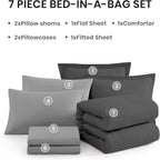 Monbix Queen Comforter Set 7 Pieces Dark Grey Cationic Dyeing Bed in a Bag