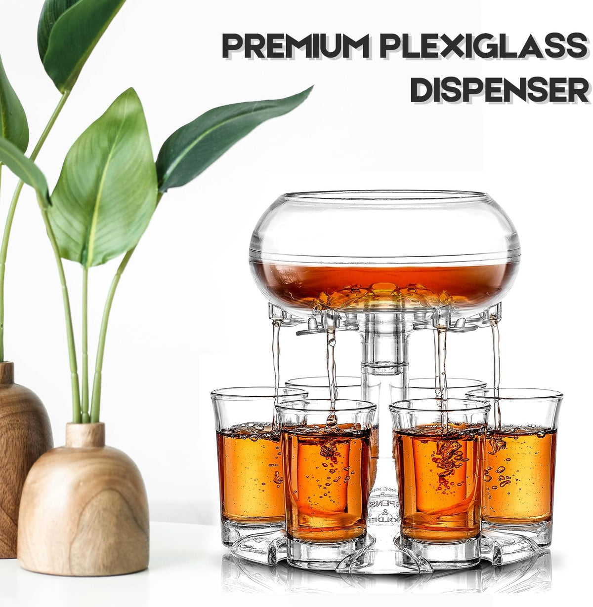 Adjustable Shot Glass Dispenser and Holder Made of Food Grade Plexiglass, Shot Dispenser with 6 Drinking Glasses for Kinds of Parties (Gold)