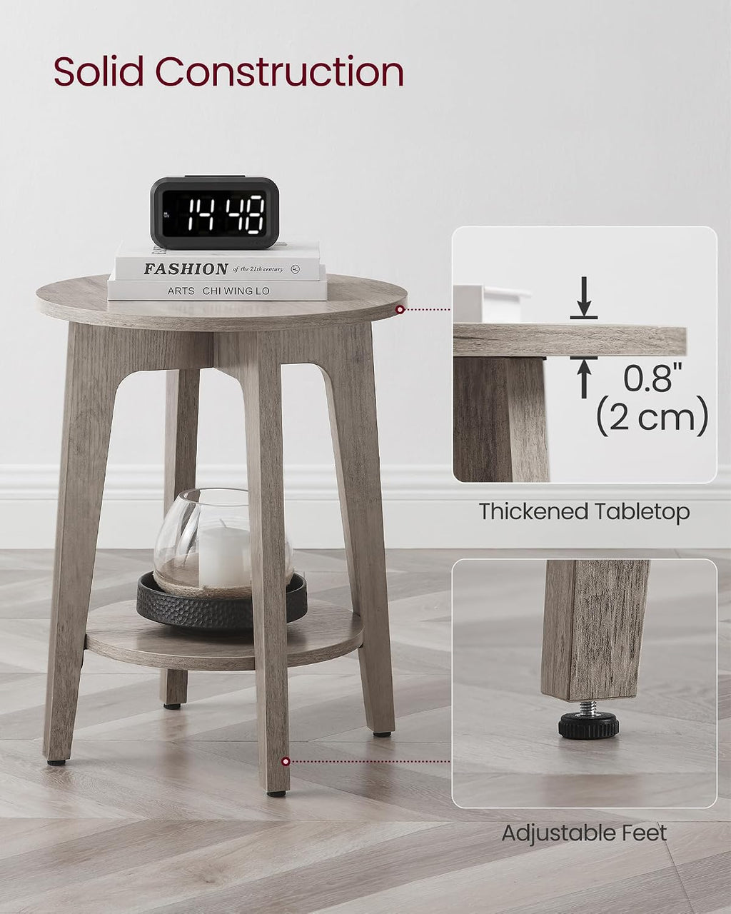 VASAGLE Round Side Table with Lower Shelf, End Table for Small Spaces
