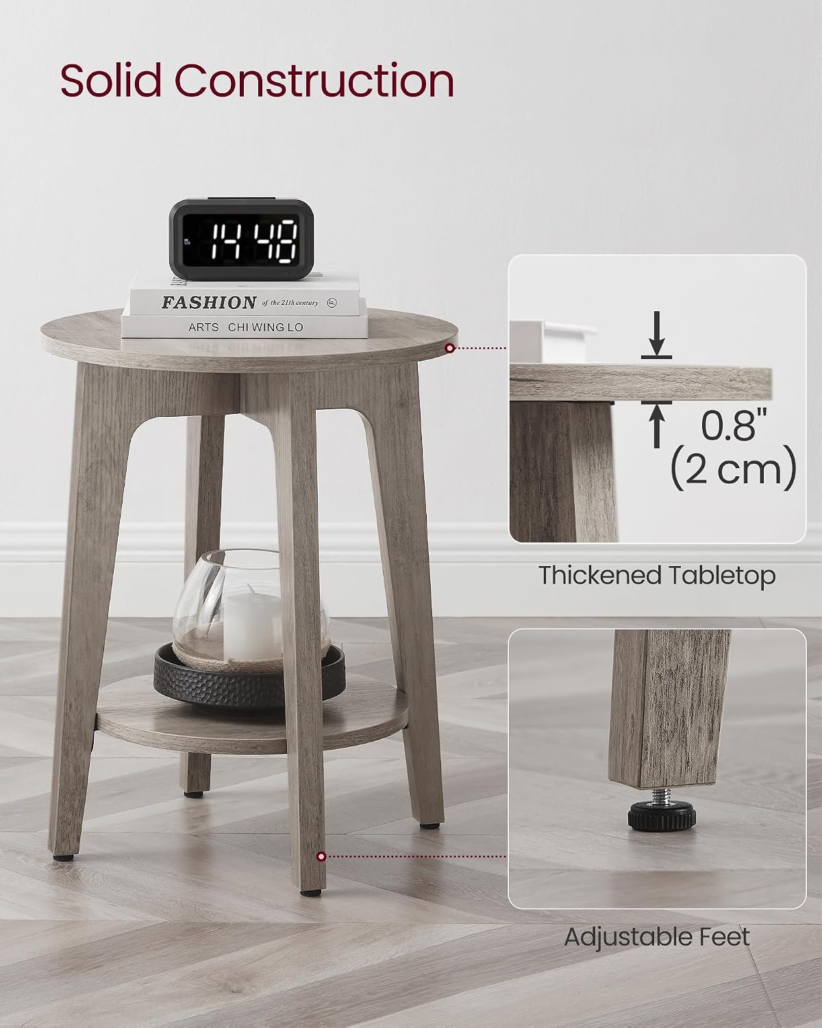 VASAGLE Round Side Table with Lower Shelf, End Table for Small Spaces
