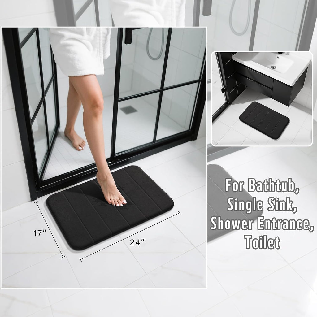 Yimobra Memory Foam Bath Mat, Soft Absorbent Bathroom Rug, 24x17, Black