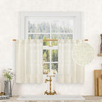 LAMIT Short Linen Kitchen Window Curtains 36 Inch Length, Over Sink Semi Sheer by LAMIT
