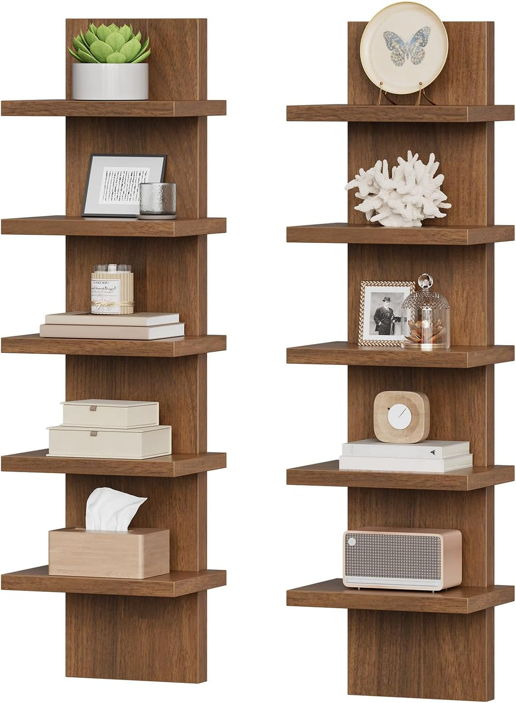 HOOBRO 5 Tier Wall Shelf Unit for Storage, 2 Pack Floating Shelves for Wall