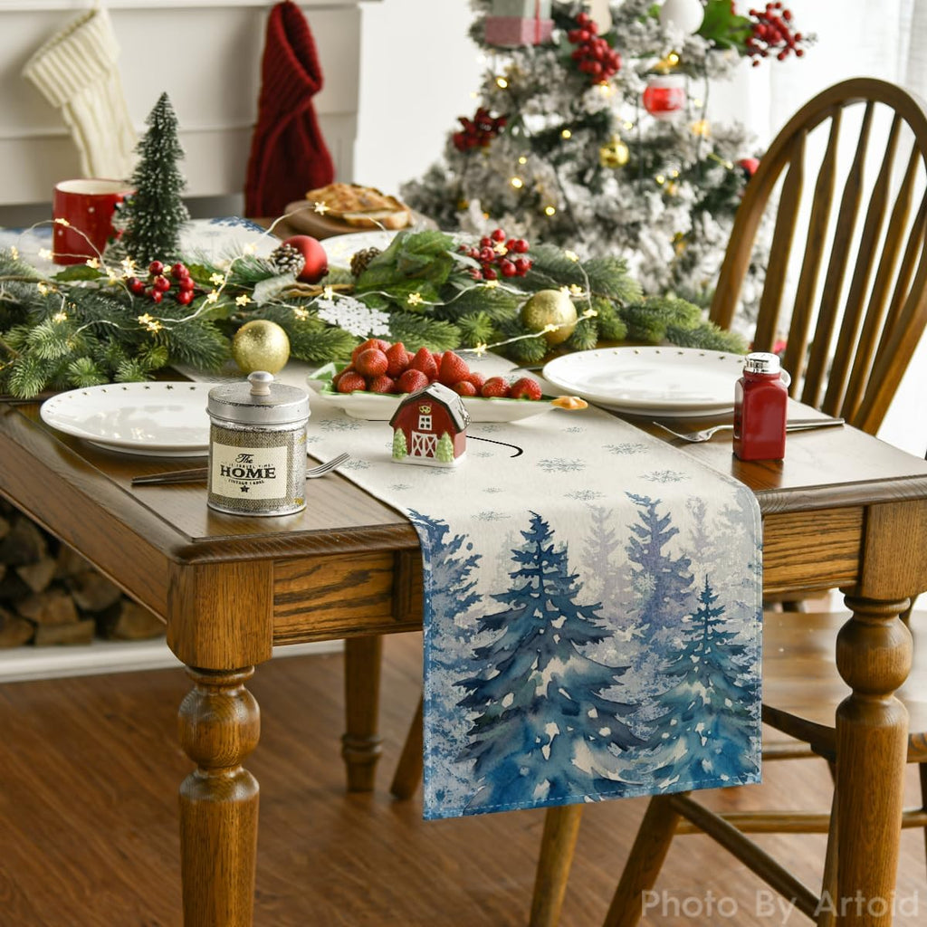 Artoid Mode Forest Hello Winter Table Runner Home Party Decor 13x108 Inch