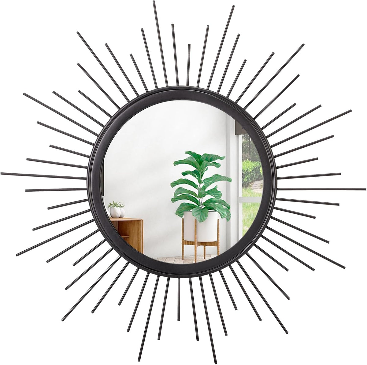 Sunburst Wall mirror Black Small Spoked Wall Decor Mirror Bohemian Home Round Modern Metal Wall Art Mirror for Living room Hallway Bedroom Bathroom Balcony Farmhouse Entrance 12"