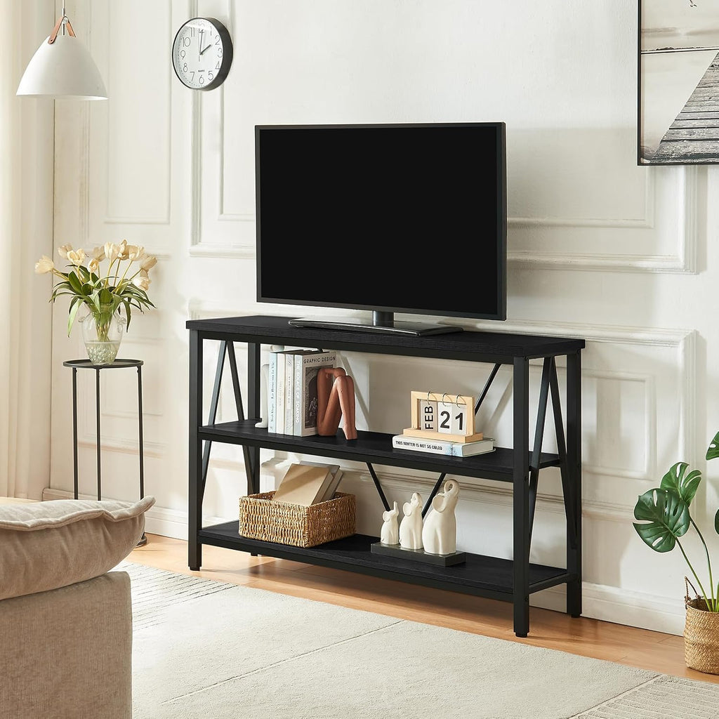 Entryway Console Table, 3 Tier Entry Table with Open Shelves, Black, 47 IN