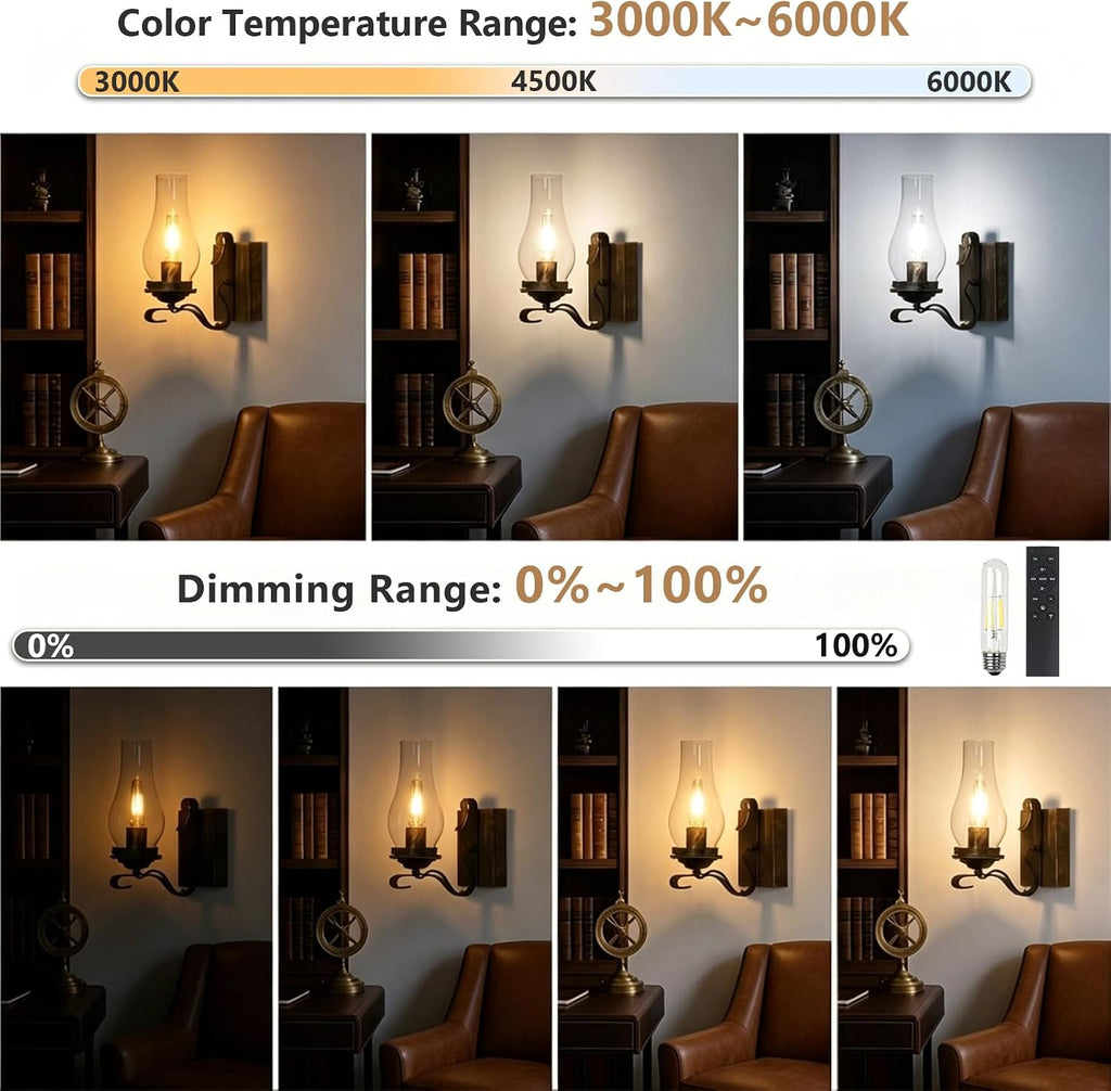 Battery Operated Wall Sconces, Rustic Wall Lights Sets of 2, Non-Hardwired Antique Kerosene Wall Lamps, Vintage Bedside Gold Wall Sconces with Remote for Living Room, Bedroom, Hallway etc