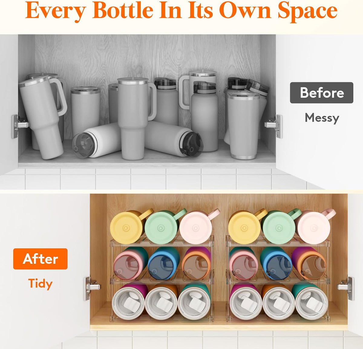 Lifewit Stackable Water Bottle Organizer, Clear Tumbler Holder for Cabinet