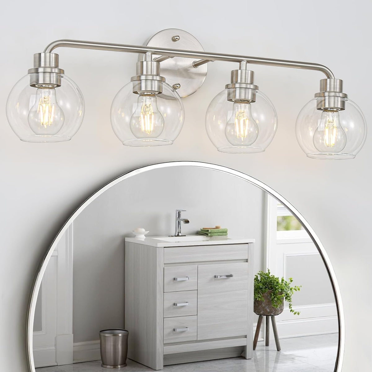 3 Light Bathroom Vanity Light Fixtures, Brushed Nickel Vanity Lights