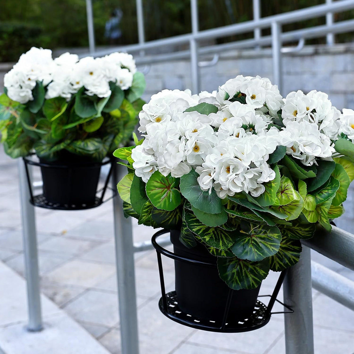2 Pcs Artificial Flowers Outdoor Potted Large, White Geranium