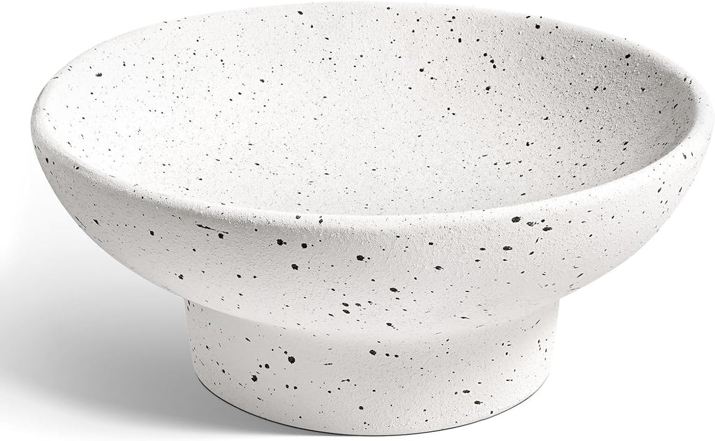 LE TAUCI 10" Ceramic Decorative Bowl, Key Bowl for Entryway, Handcrafted Sturdy Pedestal Bowl, Modern Farmhouse Fruit Bowl for Kitchen Counter, Centerpiece, Speckled White