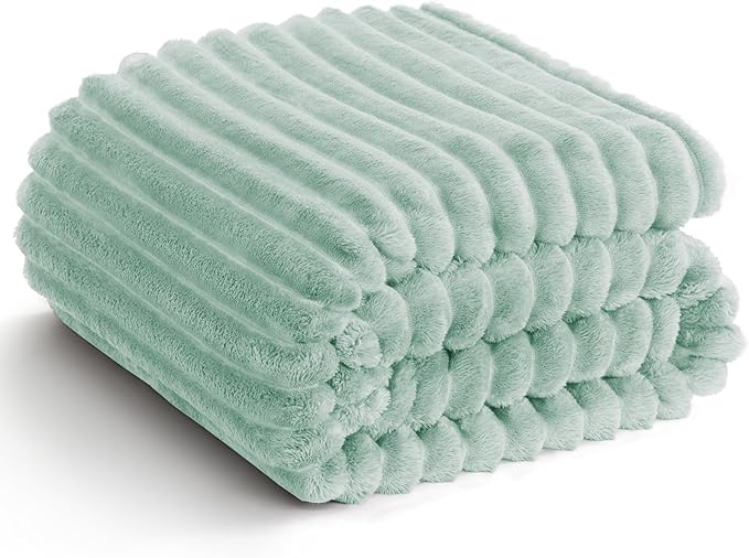 HIMEET Sage Green Ribbed Throw Blanket by Unknown