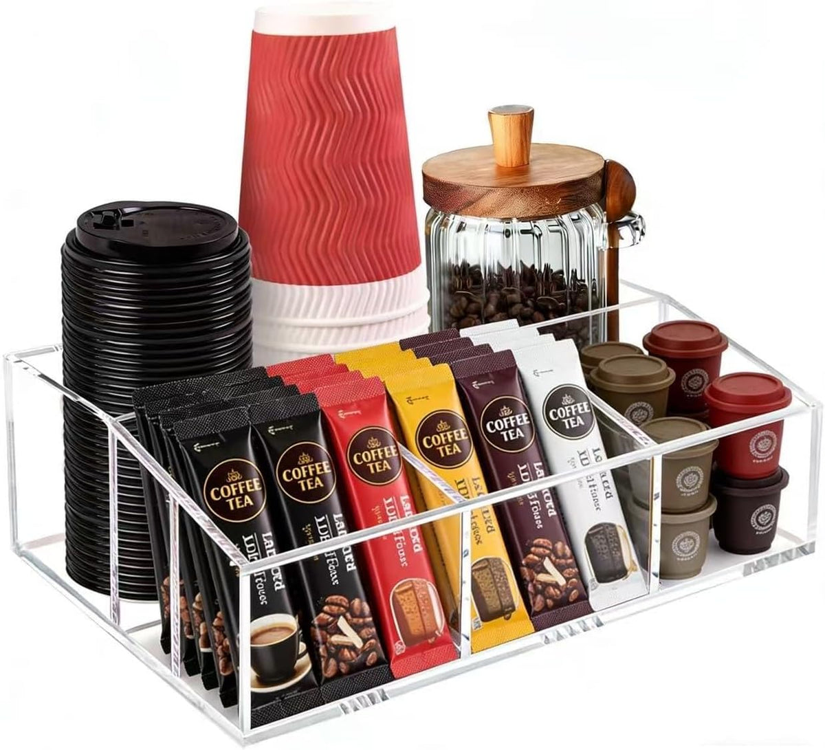 Coffee Bar Accessories, Acrylic Coffee Station Organizer Storage Box