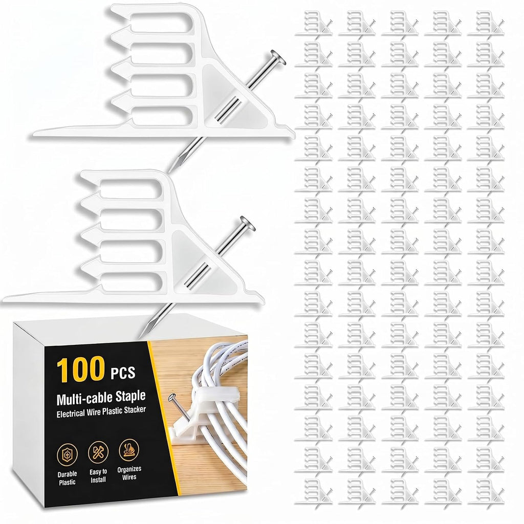 50 Pcs Cable Stacker Wire Staples, Plastic Clips with Nail, Red