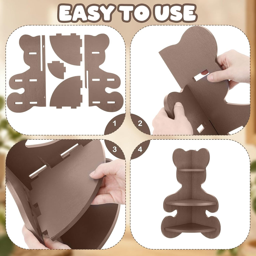 Novabright 3 Tier Bear Corner Shelf Wall Mounted Wooden Display 13.78 Inch
