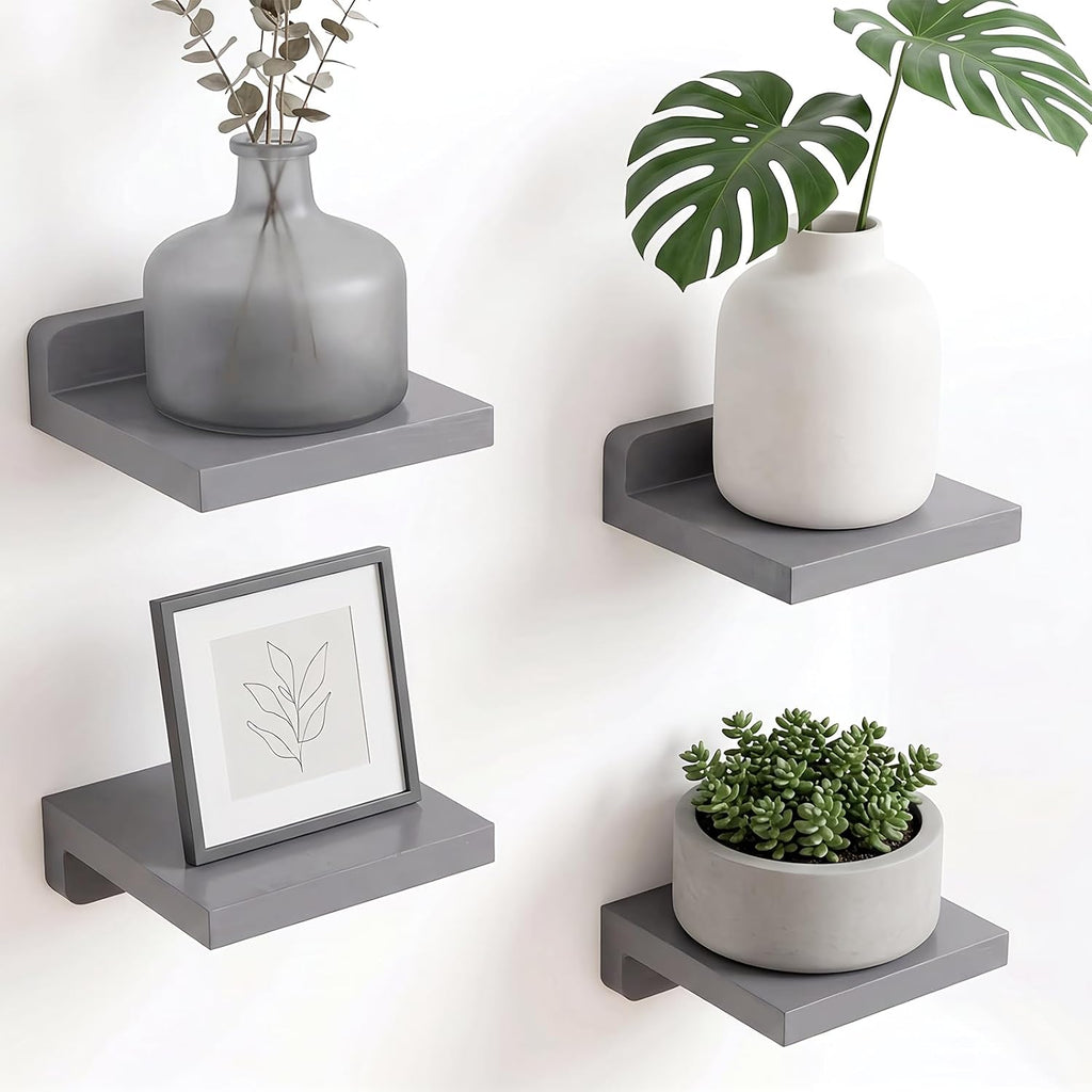 Fixwal Small Floating Shelves for Wall Decor (Grey, Set of 4, 5 Inch)