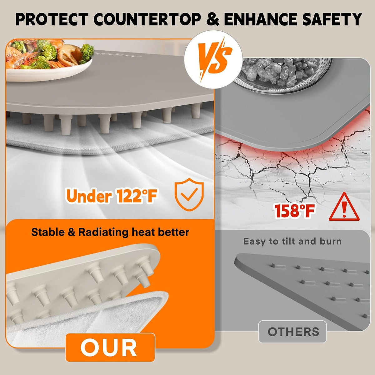 Homelove Warming Mat for Food - Electric Warming Tray with 7-Level Temp Settings & 6 Hours Timer, Full Surface Graphene Heating, Waterproof Dishwasher-Friendly Food Warmer for Parties, Kitchen (Khaki)