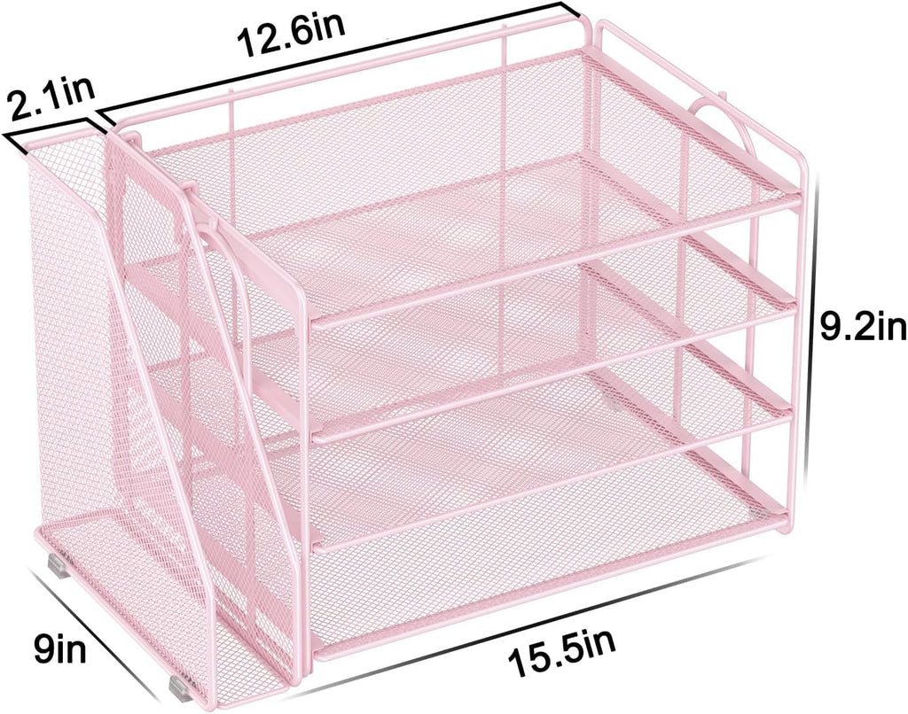 Spacrea Desk Organizers and Accessories, Paper Organizer for Desk with File organizer, Desk Accessories & Workspace Organizers for Office Supplies (Pink)