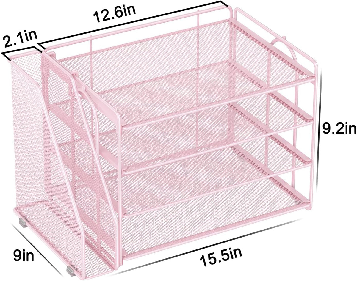 Spacrea Desk Organizers and Accessories, Paper Organizer for Desk with File organizer, Desk Accessories & Workspace Organizers for Office Supplies (Pink)