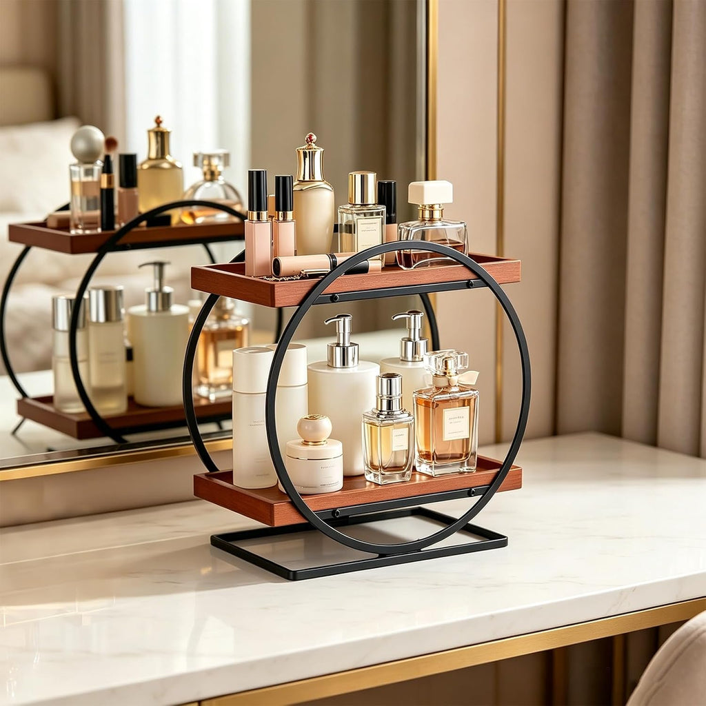 2-Tier Bathroom Counter Organizer, Wooden Perfume Organizer Dresser